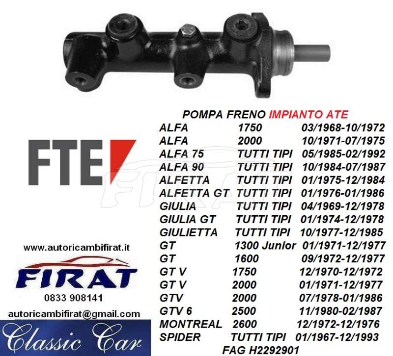 POMPA FRENO ALFA 1750 - GT - GIULIA - 75 - 90 -MONTREAL -ALFETTA - Clicca l'immagine per chiudere